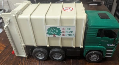 Bruder Used Large Toy Reuse Reduce Recycle Green Blue Trash Collector Truck - Image 1 of 4