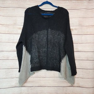 Listicle Black Gray Color Block Chunky Knit Pullover Sweater Women's Size M/L - Picture 1 of 14