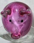 Pink glass pig figurine, paper weight, murano style, unmarked