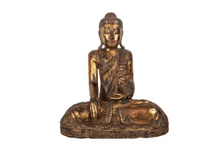 Burma 20. Jhd. Ein Burmesischer Geschnitzter & Vergoldeter Holz Mandalay Buddha  - Bild 1 von 12