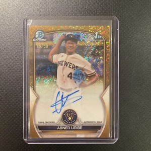 2023 Bowman Chrome Abner Uribe 1st Gold Speckle Refractor Auto Brewers /50
