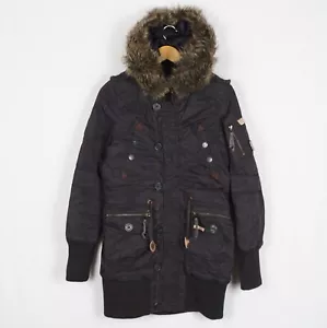 KHUJO CILLE II Women's Hooded Jacket Size M Brown Nylon Full Zip Fur Trim s12678 - Picture 1 of 6