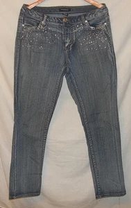 Pantalones de mezclilla para mujer Ashley Stewart desgastados algodón poliéster spandex con pedrería fr - Imagen 1 de 6