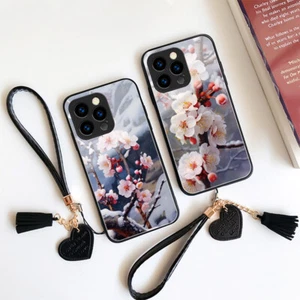 For OnePlus Infinix iPhone Case Flower Tempered Glass Love Tassel Bracelet Cover - Picture 1 of 15