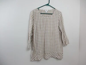 J Jill Shirt Damen mittelbeige weiß Oberteil Bluse Tunika kariert Freizeit Damen - Bild 1 von 14