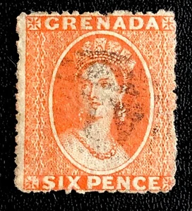 GRENADA 1871 6d STAMP-VERMILION -SIXPENCE-CHALON- QUEEN VICTORIA -Sg GD 9 USED - Picture 1 of 3