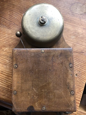 ANTIQUE VINTAGE ORIGINAL ELECTRIC DOOR RAILWAY BUTLER ALARM BELL WOOD BRASS Cover