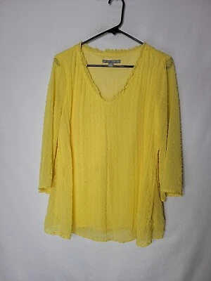 Valerie Stevens Yellow Layered Swiss Dot LS V Neck Lined Blouse Women's Medium - Image 1 of 4