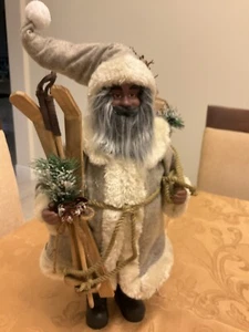 Santa Claus African American Christmas Figurine w Skis 25 inch - Picture 1 of 6