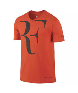 Nike RF Roger Federer SS V-Neck Tee Shirt 646559-891 Orange Size Small