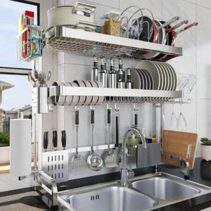 3-Tier Adjustable Over The Sink Dish Drying Rack, Stainless Steel, 29.1''-37.4'' - Picture 1 of 8