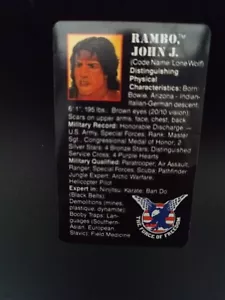 Vintage 80er Coleco Rambo Karteikarte John J. Rambo Zubehör 1986 - Bild 1 von 2