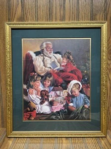 Home Interiors & Gifts ~ Santa Christmas Picture w/ Frame ~ 1990s USA Vintage - Picture 1 of 8