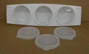 TUPPERWARE WHITE 3 COMPARTMENT CONDIMENT RELISH SERVER 732 / 3 SHEER LIDS 733 * - Imagen 1 de 7