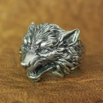 925 Sterling Silver Details Wolf Ring Biker Punk Jewelry Ring TA163A US 7~15 BZ - Image 1 of 4