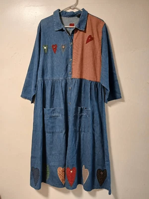 Vintage 90's women large sunbelt jeans maxi patchwork denim dress Cottagecore - Image 1 of 4