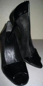 BOMBAS GUCCI NEGRO PATENTE CUERO Y GAMUZA STILETTO 4" TACÓN ABIERTO PUNTA TALLA 8/38 - Imagen 1 de 1