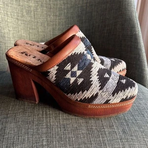 Korks Kork Ease Lori Slip On Fabric Aztec Clog Mule Block Heel Platform Women 7 - Picture 1 of 13