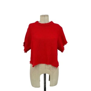 IRO Devan Tweed Cropped Short Sleeve Top Red Size 36 / US 4 - Picture 1 of 8