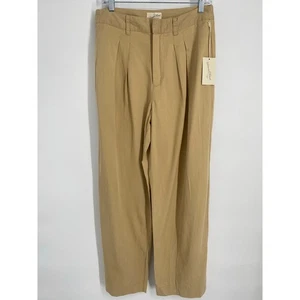 Universal Thread Damenhose 8 hellbraun weites Bein Leinenmischung Plissee vorne adrett - Bild 1 von 9