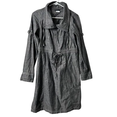 Vestido Camisa Columbia Mujer Pequeño Gris Cambray Algodón Bolsillos Botón a Presión Foto 1 de 4