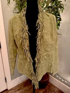Vtg Suede Jacket Womens Light Green Avocado Urban Cowgirl Western Rodeo Medium - Picture 1 of 12