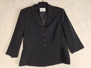 Le Suit Women's 12 Petite 12P Suit Blazer Jacket Black Lined Slit 3/4 Sleeve - Picture 1 of 10