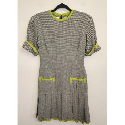 Vestido Vintage Bill Blass Años 80 Pata de Gallo Talla 6 Mezcla de Lino Mod Mini Retro Foto 1 de 4