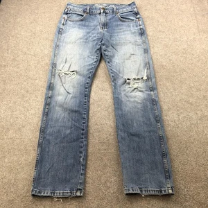 Wrangler Retro Jeans Mens 32x32 Blue Slim Straight Distressed Ripped Stretch - Picture 1 of 11