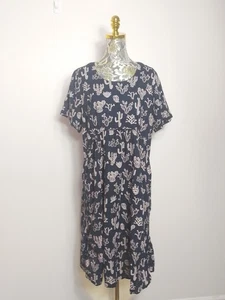 Virtuelle Womens Black Lined Short Sleeve Plant Themed Cotton Dress Size 14 EUC - Picture 1 of 8