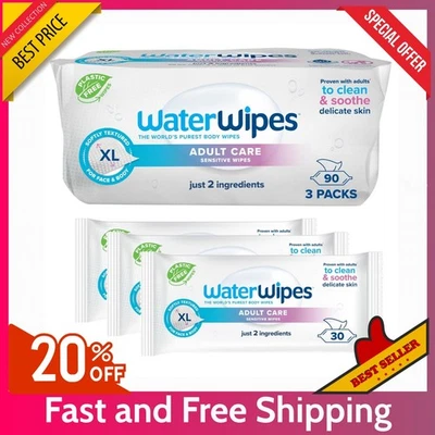 Pack de 3 toallitas de agua para adultos - 90 toallitas Sensitive XL, 99,9% agua, uso diario nuevas Foto 1 de 4