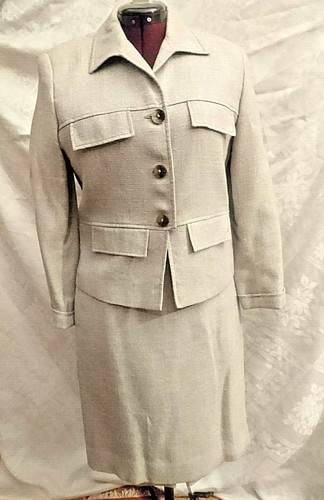 Tuta gonna vintage originale VALENTINO 2 pezzi misto lana grigio chiaro Italia TG 44 10