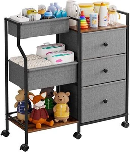 Baby Organizer and Storage Cart,3 Tier Baby Rolling Cart with Dividers and Drawe - Picture 1 of 15