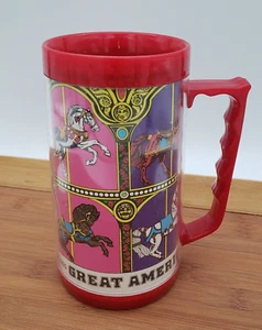 Vintage Six Flags Great America Plastic Tall Mug Cup Stein Carousel Horses - Picture 1 of 9