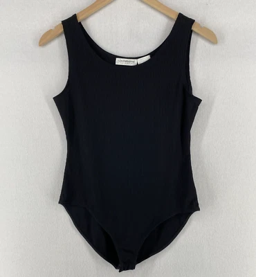 LIZ CLAIBORNE Bodysuit M Ribbed Scoop Neck Balletcore Stretch Nylon Black USA - Image 1 of 4