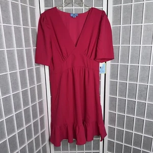 CeCe Women's Short Sleeve Ruffled Short Sleeve V-Neck Dress Size 10 NWT - Picture 1 of 4