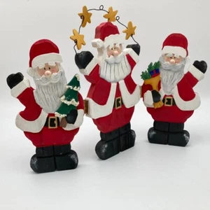 Santas Wooden Folding Panels Handmade Handpainted Christmas Holiday - Picture 1 of 9