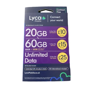Carte SIM Lyca Mobile PAYG Pay As You Go 3G 4G 5G - Photo 1 sur 1