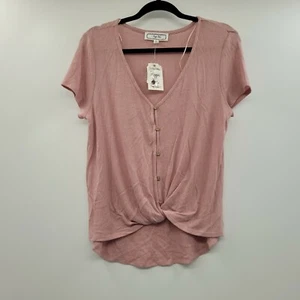 Hippie Rose Junior Women's Button-Detail Twist-Front Top Pink XL - Picture 1 of 10