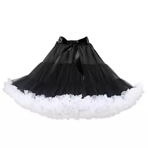 Women's Elastic Waist Chiffon Petticoat Puffy Tutu One Size Short Black White - Picture 1 of 5