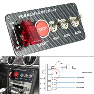 Botón Rojo Encendido Motor Carreras Arranque Empuje Panel de Fibra de Carbono 4 Botones de Palanca Foto 1 de 4