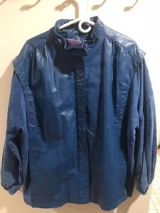 80’s Sel 12 By Debra For Chordas Womens Bomber Jacket Blue Sz 20 Vintage Leather - Picture 1 of 9