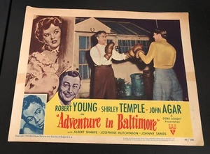 Tarjeta de vestíbulo de película RKO 1948 Adventure in Baltimore Shirley Temple - de colección 11x14 - Imagen 1 de 9