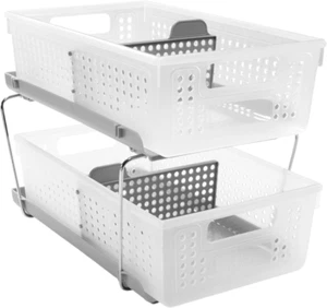2-Tier Organizer, Multi-Purpose Slide-Out Storage Baskets with Handles and Divid - Picture 1 of 8