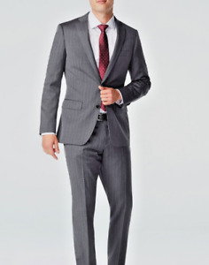 2022 JOS A BANK *RESERVE* Mens Gray Striped Full Suit 44S REDA Super 110s Wool