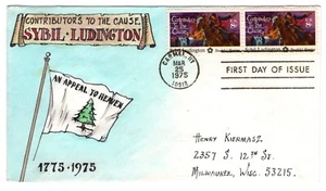 #1559 Sybil Ludington FDC - Herman Maul Hand-painted 1975 Colonial Flag - Picture 1 of 2