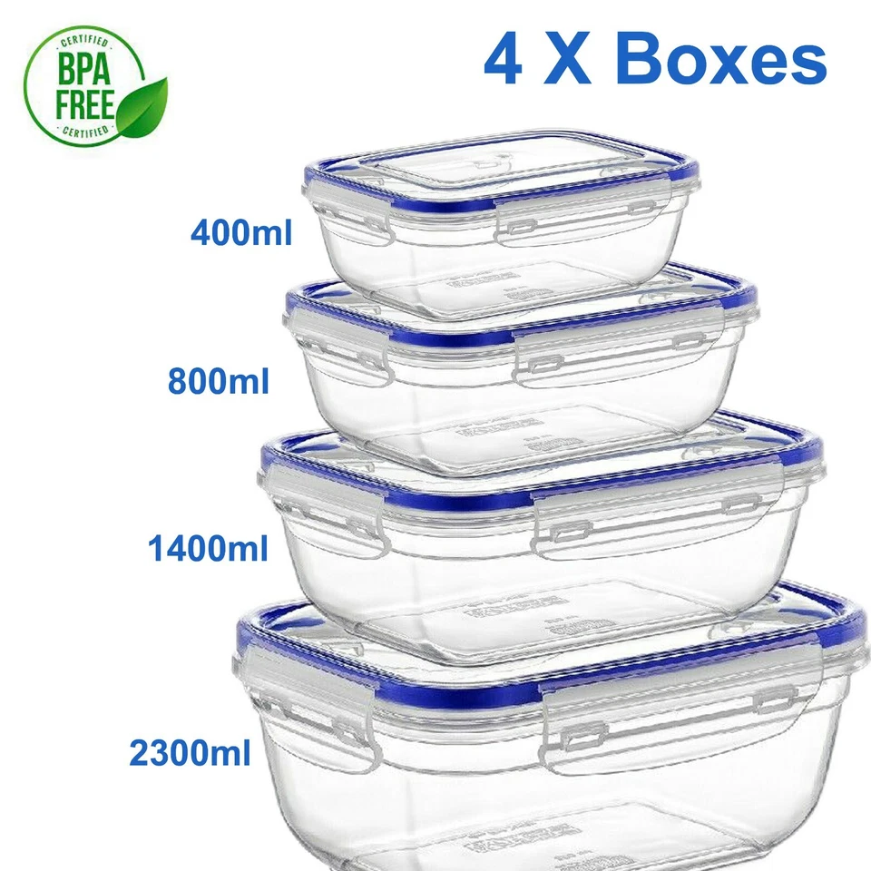 4X Plastic Food Storage Containers with Clip Seal Lock Lids Airtight Rectangle - Image 1 of 1