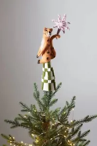 Anthropologie Leo Felt Christmas Tree Topper Leopard Star Beaded Whimsical NWT - Picture 1 of 5