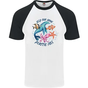 Plastic Free Climate Change Octopus Seal Fish Mens s/S Baseball T-Shirt - Picture 1 of 49