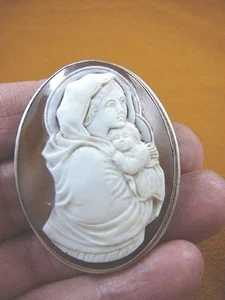 C-1353) Madonna + Child baby shell oval CAMEO sterling silver pin pendant - Picture 1 of 6